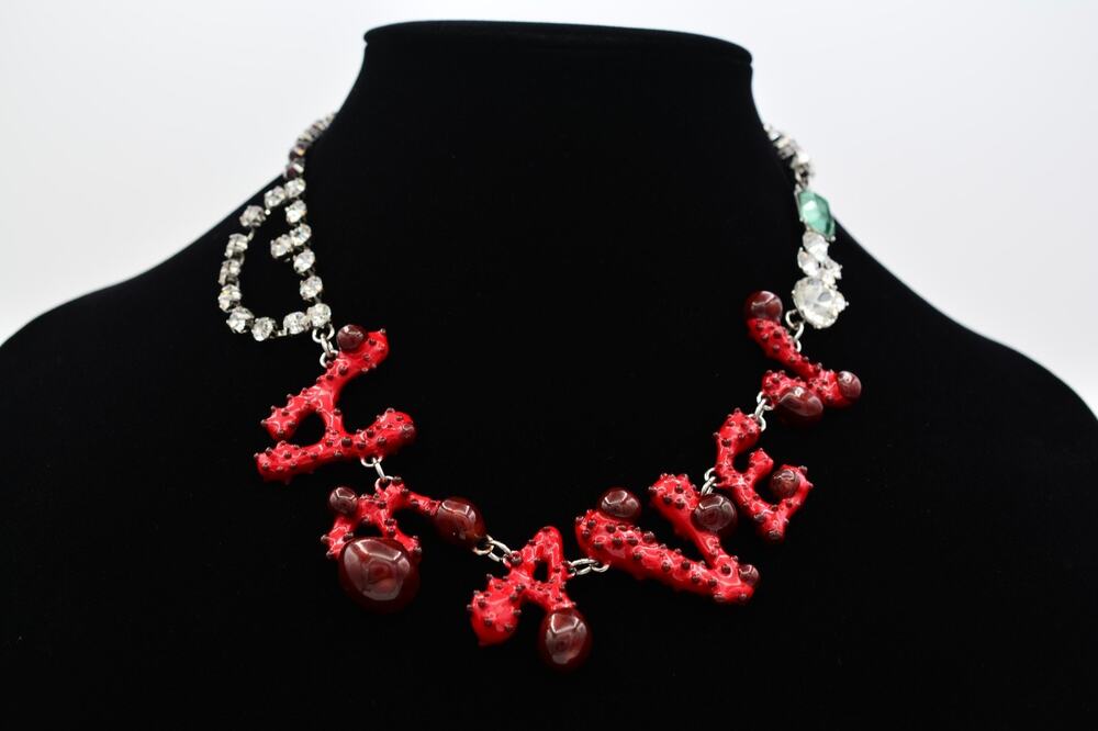 Marc Jacobs Heaven Logo Statement Necklace Collar Red Rhinestone Crystal Rare 2C